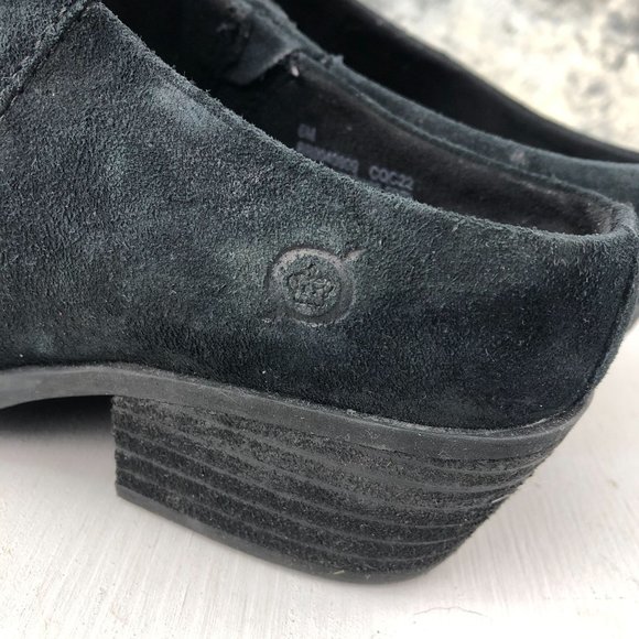 Born Women's 6M Shaya Black Distressed Leather Almond Toe Slip On Heeled Mules - Picture 6 of 13